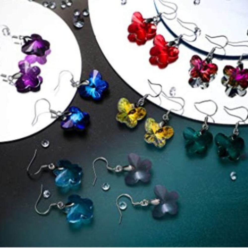Pink Butterfly Earrings Dangle Crystal Cut Earrings Butterflies Silver Sparkle - Picture 6 of 7